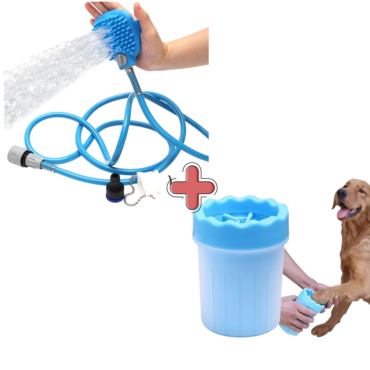 Ducha masajeadora para baño de mascotas + limpiador de patas de regalo